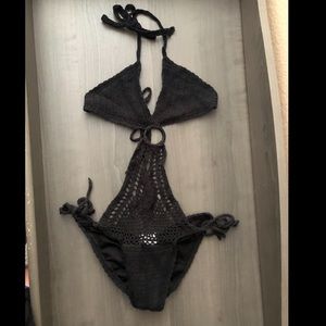 Doll Black crochet monokini  size small